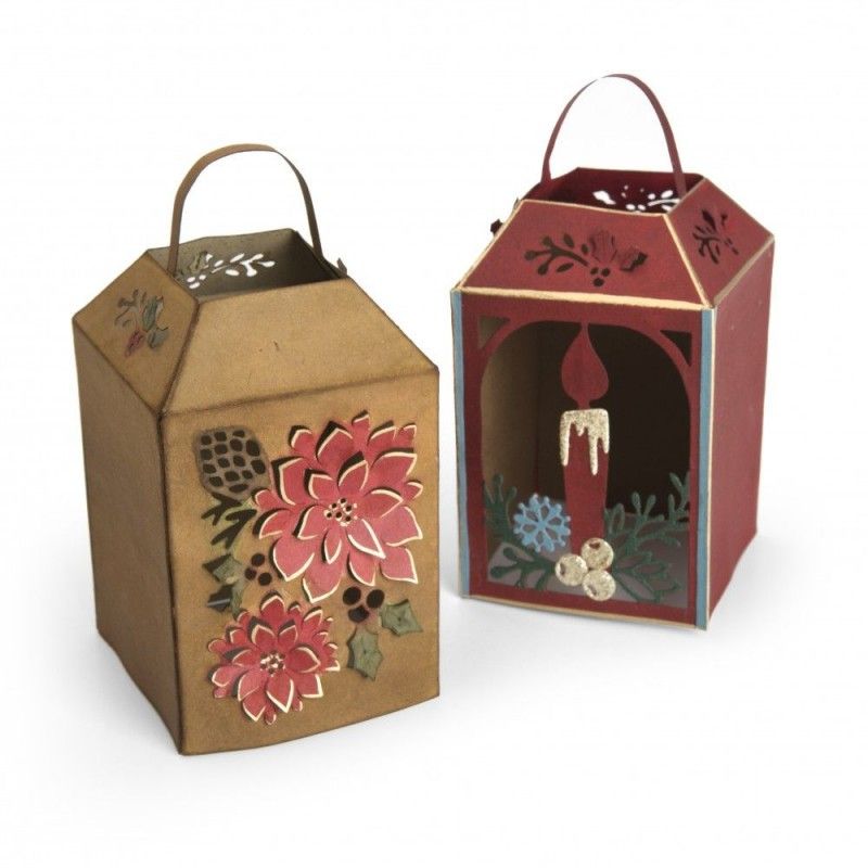 3 Set Fustelle Natalizie A Forma Di Poinsettia, Candela E Lanterna – Per Scrapbooking E Biglietti Fai Da Te